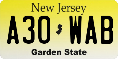 NJ license plate A30WAB