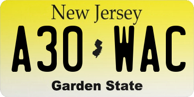 NJ license plate A30WAC