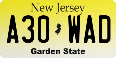 NJ license plate A30WAD