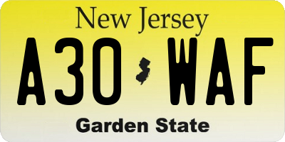 NJ license plate A30WAF
