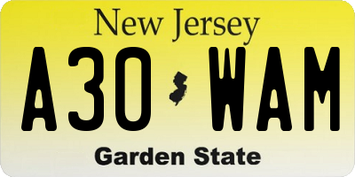 NJ license plate A30WAM