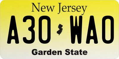 NJ license plate A30WAO