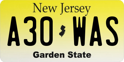 NJ license plate A30WAS