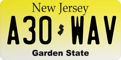 NJ license plate A30WAV