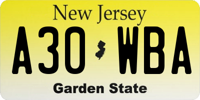 NJ license plate A30WBA