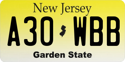 NJ license plate A30WBB