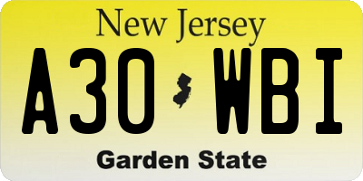 NJ license plate A30WBI