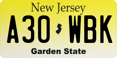 NJ license plate A30WBK