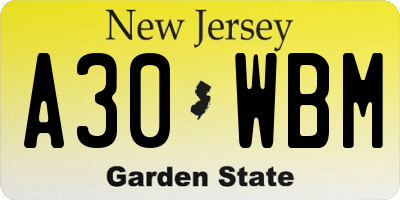 NJ license plate A30WBM