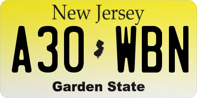 NJ license plate A30WBN