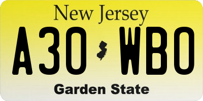 NJ license plate A30WBO
