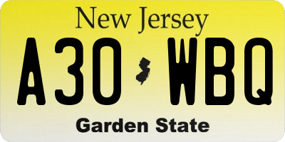 NJ license plate A30WBQ