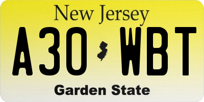 NJ license plate A30WBT