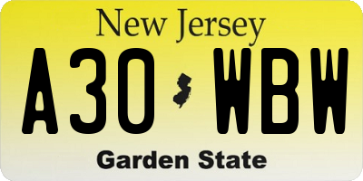 NJ license plate A30WBW