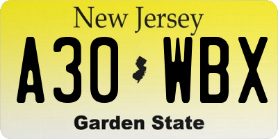 NJ license plate A30WBX