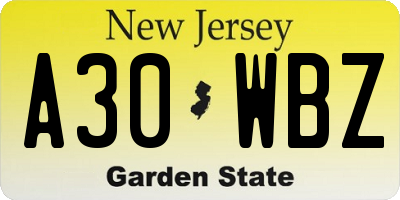 NJ license plate A30WBZ