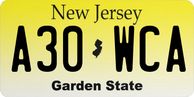 NJ license plate A30WCA