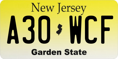 NJ license plate A30WCF