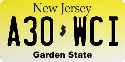 NJ license plate A30WCI
