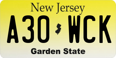 NJ license plate A30WCK