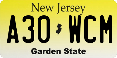NJ license plate A30WCM