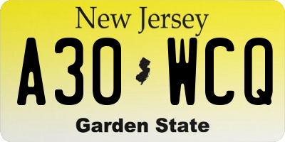 NJ license plate A30WCQ