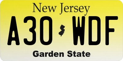 NJ license plate A30WDF
