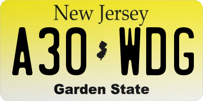 NJ license plate A30WDG