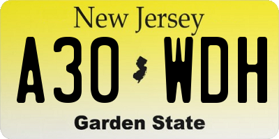 NJ license plate A30WDH