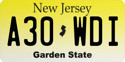 NJ license plate A30WDI