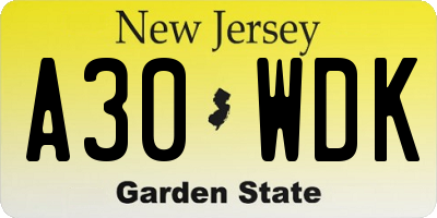 NJ license plate A30WDK