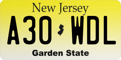 NJ license plate A30WDL