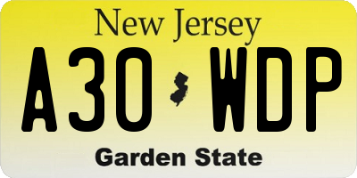 NJ license plate A30WDP