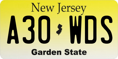 NJ license plate A30WDS