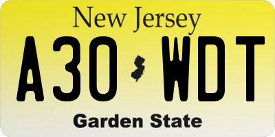NJ license plate A30WDT