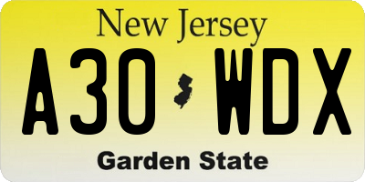NJ license plate A30WDX