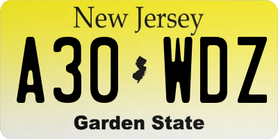 NJ license plate A30WDZ