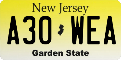 NJ license plate A30WEA