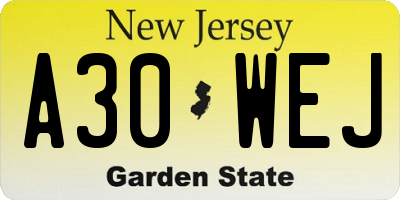 NJ license plate A30WEJ