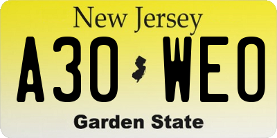 NJ license plate A30WEO
