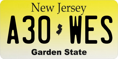 NJ license plate A30WES