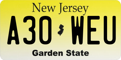 NJ license plate A30WEU