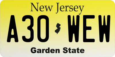 NJ license plate A30WEW