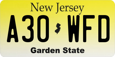 NJ license plate A30WFD
