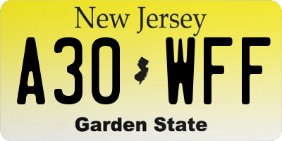 NJ license plate A30WFF