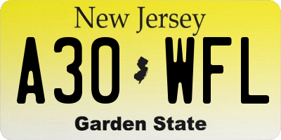 NJ license plate A30WFL