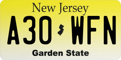 NJ license plate A30WFN