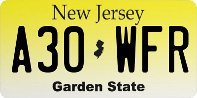 NJ license plate A30WFR