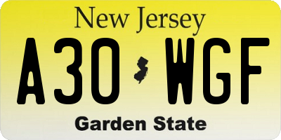 NJ license plate A30WGF