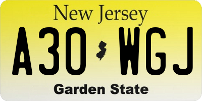 NJ license plate A30WGJ